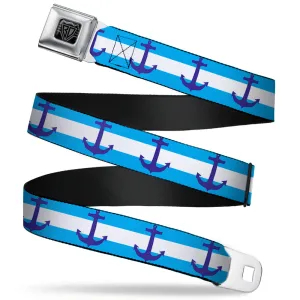 BD Wings Logo CLOSE-UP Full Color Black Silver Seatbelt Belt - Anchor/Stripe Blues/White Webbing