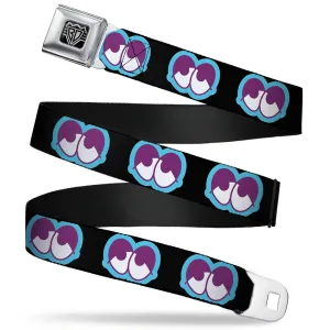 BD Wings Logo CLOSE-UP Full Color Black Silver Seatbelt Belt - Dopey Eyes Black/Baby Blue/Purple Webbing