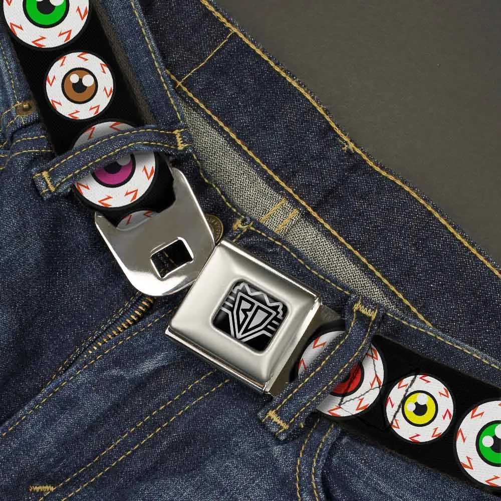 BD Wings Logo CLOSE-UP Full Color Black Silver Seatbelt Belt - Eyeballs Black/Multi Color Webbing