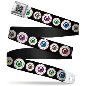 BD Wings Logo CLOSE-UP Full Color Black Silver Seatbelt Belt - Eyeballs Black/Multi Color Webbing