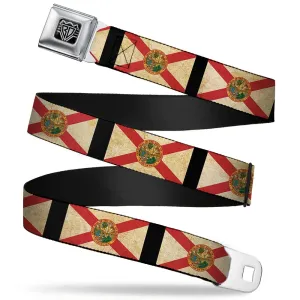 BD Wings Logo CLOSE-UP Full Color Black Silver Seatbelt Belt - Florida Flags/Black Webbing