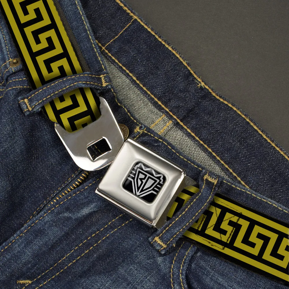 BD Wings Logo CLOSE-UP Full Color Black Silver Seatbelt Belt - Greek Key Border Black/Olive Webbing