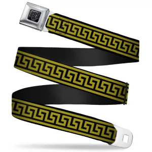BD Wings Logo CLOSE-UP Full Color Black Silver Seatbelt Belt - Greek Key Border Black/Olive Webbing