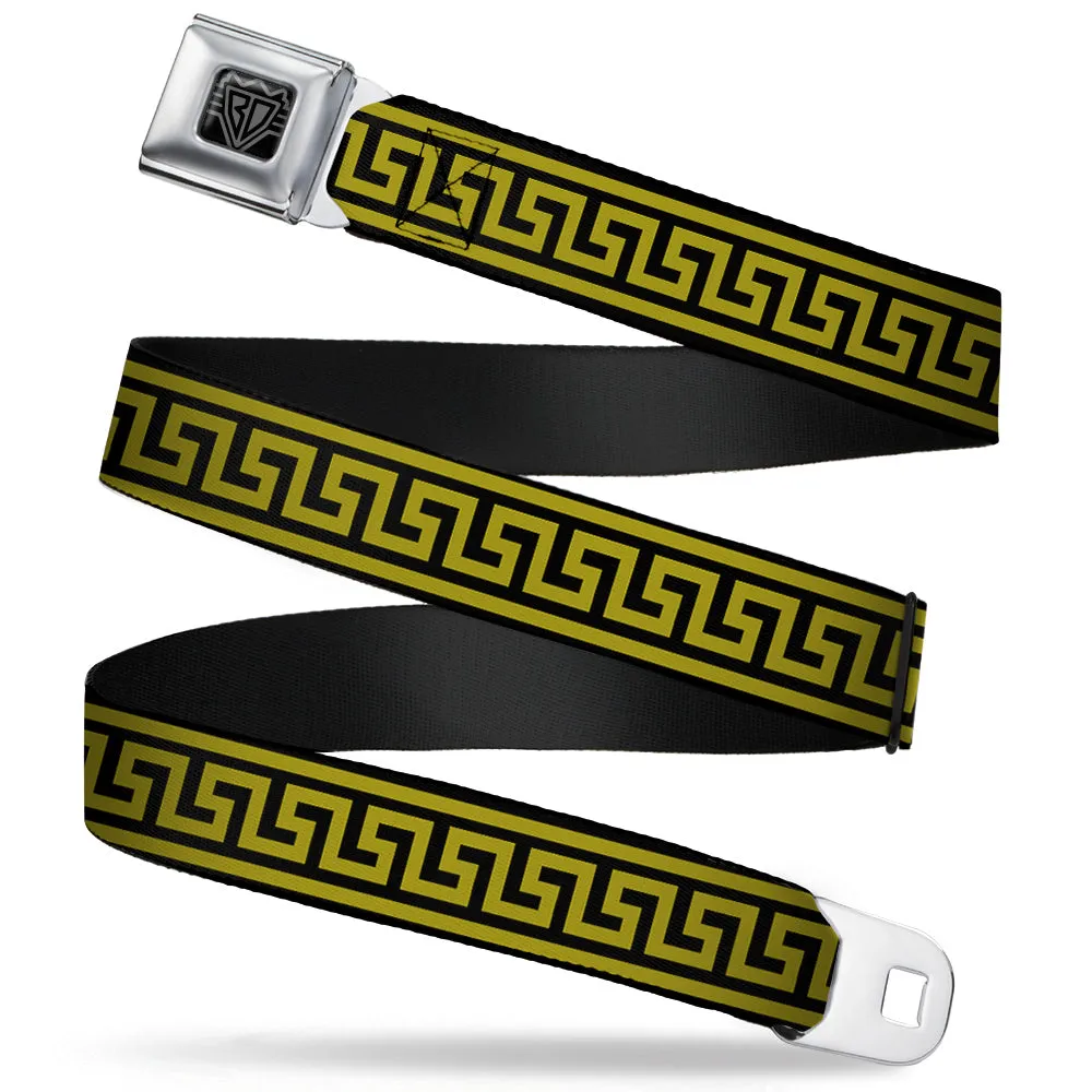 BD Wings Logo CLOSE-UP Full Color Black Silver Seatbelt Belt - Greek Key Border Black/Olive Webbing