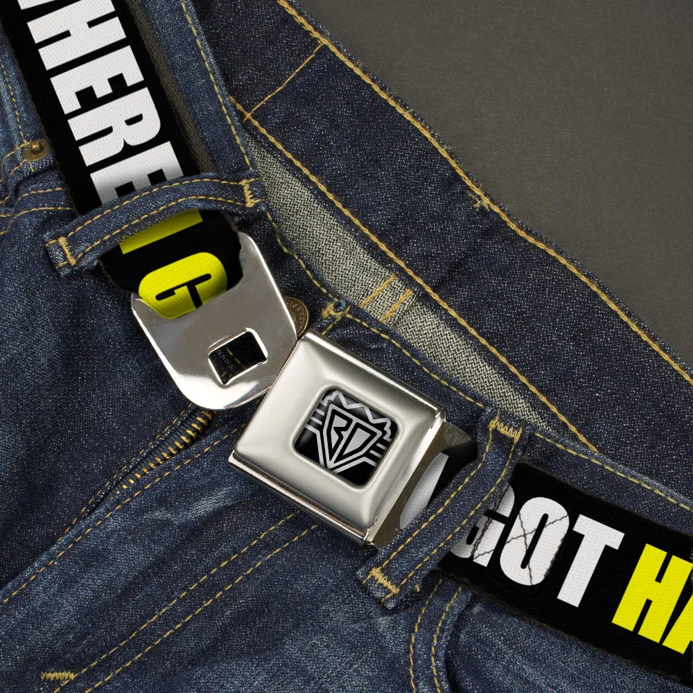 BD Wings Logo CLOSE-UP Full Color Black Silver Seatbelt Belt - I GOT HATERS EVERYWHERE Black/White/Yellow Webbing