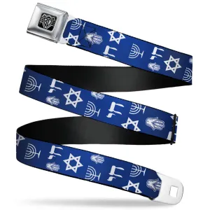BD Wings Logo CLOSE-UP Full Color Black Silver Seatbelt Belt - Jewish Symbols-4 Blue/White Webbing