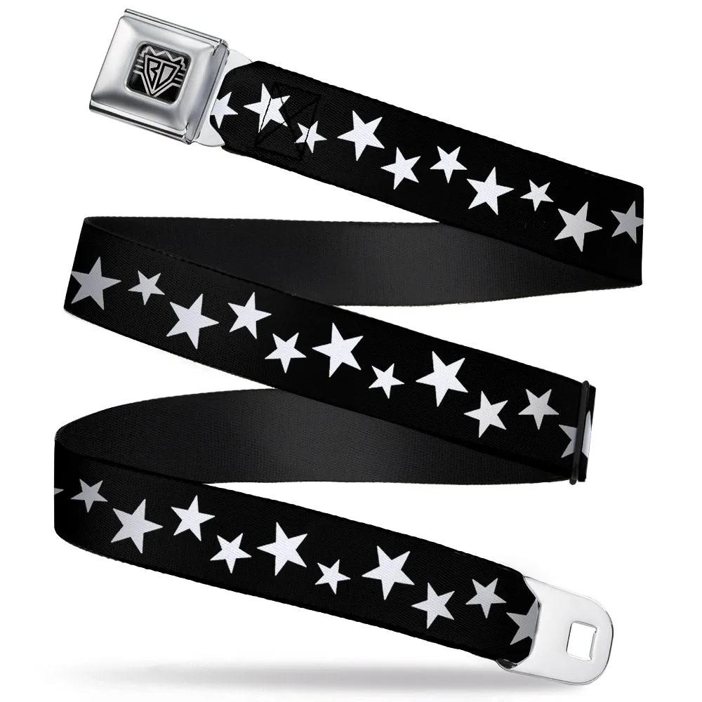 BD Wings Logo CLOSE-UP Full Color Black Silver Seatbelt Belt - Multi Stars Black/White Webbing