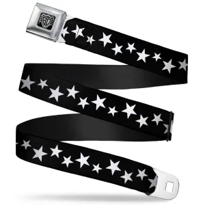 BD Wings Logo CLOSE-UP Full Color Black Silver Seatbelt Belt - Multi Stars Black/White Webbing