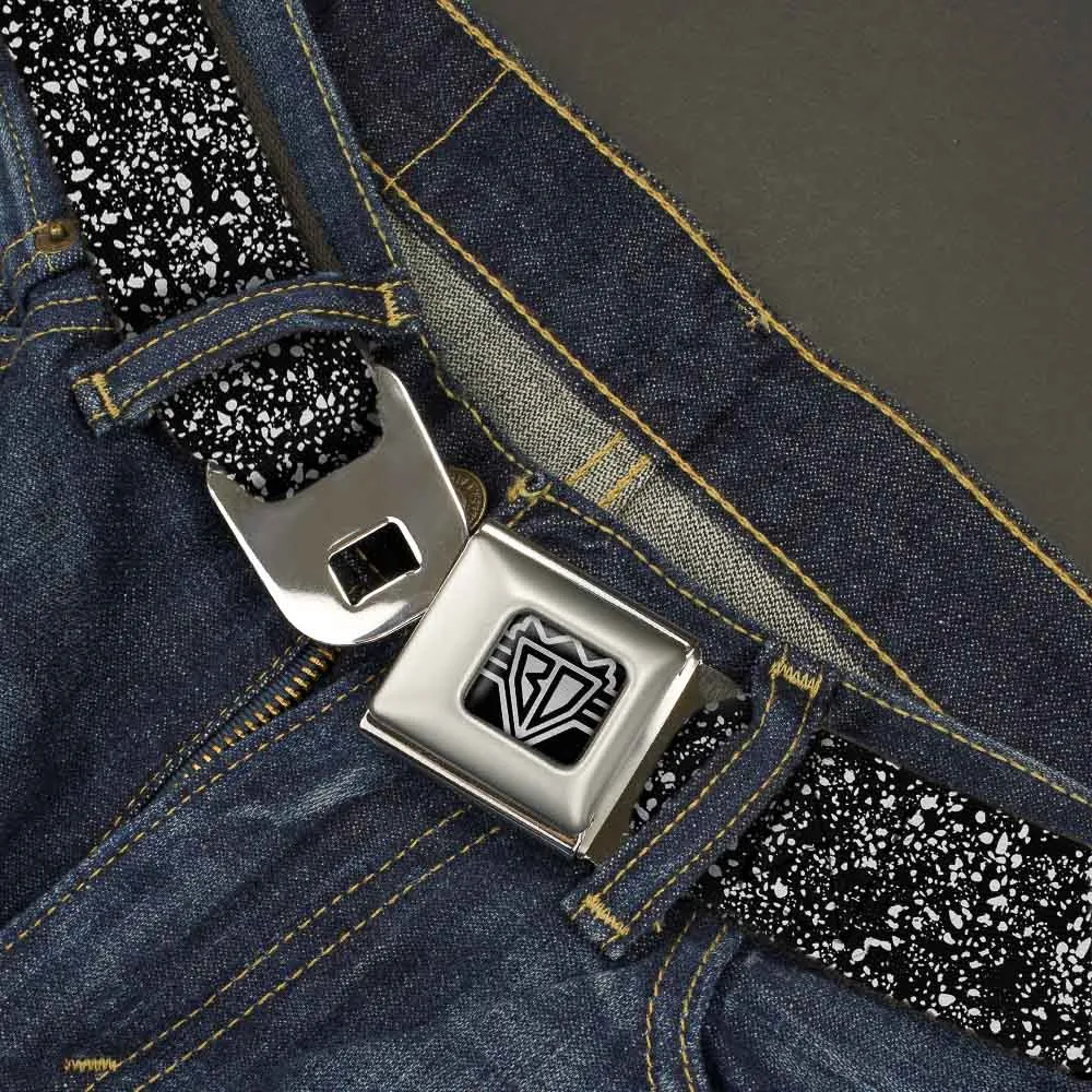 BD Wings Logo CLOSE-UP Full Color Black Silver Seatbelt Belt - Speckle Black/White Webbing
