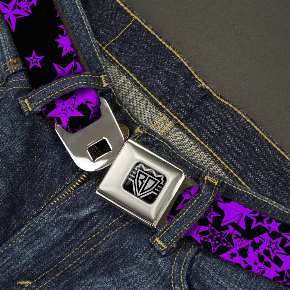 BD Wings Logo CLOSE-UP Full Color Black Silver Seatbelt Belt - Stargazer Black/Purple Webbing
