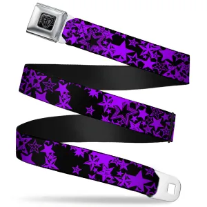 BD Wings Logo CLOSE-UP Full Color Black Silver Seatbelt Belt - Stargazer Black/Purple Webbing