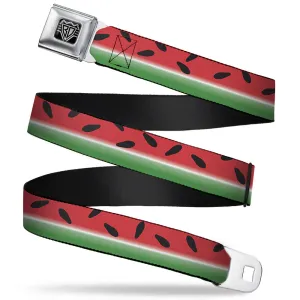 BD Wings Logo CLOSE-UP Full Color Black Silver Seatbelt Belt - Watermelon Stripe Red/Green/Black Webbing
