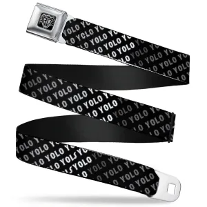 BD Wings Logo CLOSE-UP Full Color Black Silver Seatbelt Belt - YOLO Diagonal Black/Gray/White Webbing