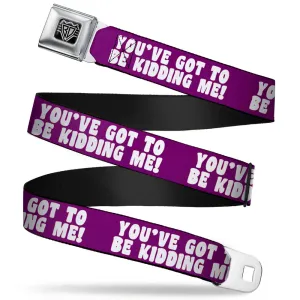 BD Wings Logo CLOSE-UP Full Color Black Silver Seatbelt Belt - YOU'VE GOT TO BE KIDDING ME! Purple/White Webbing