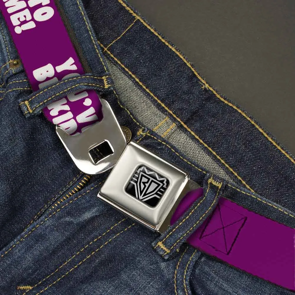 BD Wings Logo CLOSE-UP Full Color Black Silver Seatbelt Belt - YOU'VE GOT TO BE KIDDING ME! Purple/White Webbing
