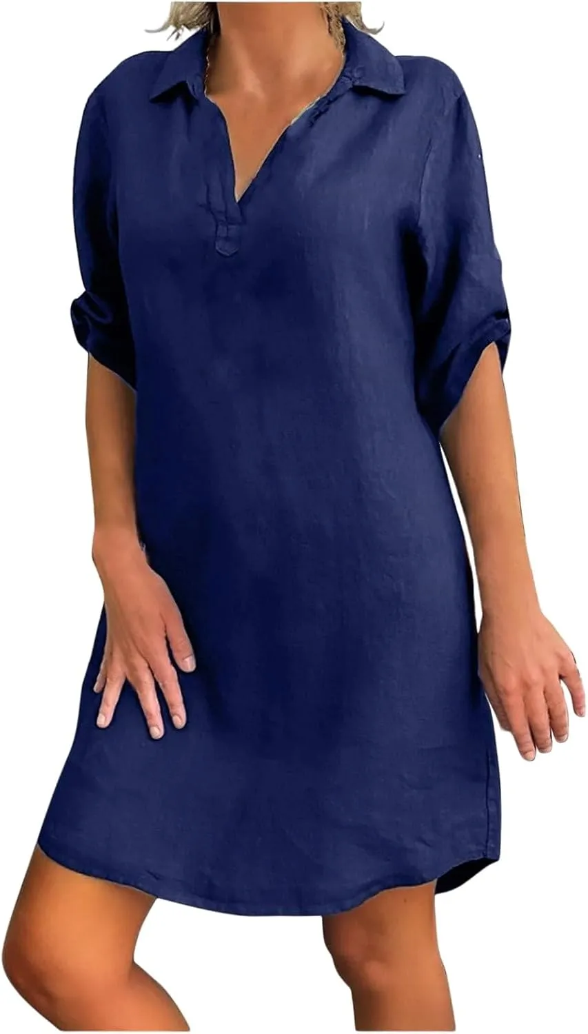Beach Cover Ups for Women Loose Fit Cotton and Linen Short Sleeve Shirt Lapel Dresses Bathing Suit Cover Up Dresses