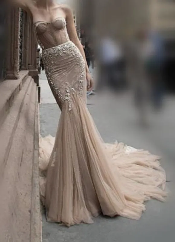 Beaded Illusion Strapless Sweetheart Sexy Party Prom/Evening Dresses