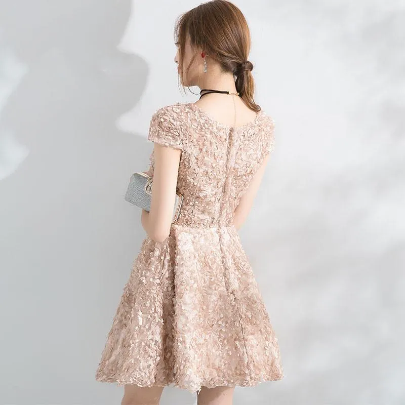 Beautiful A Line Short Sleeves Mini Lace Homecoming Dresses PFH0108