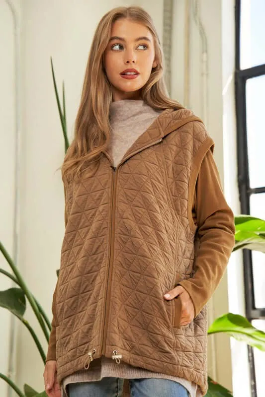 Beige Brown Zipper Front Hoodie Jacket