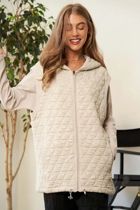Beige Brown Zipper Front Hoodie Jacket