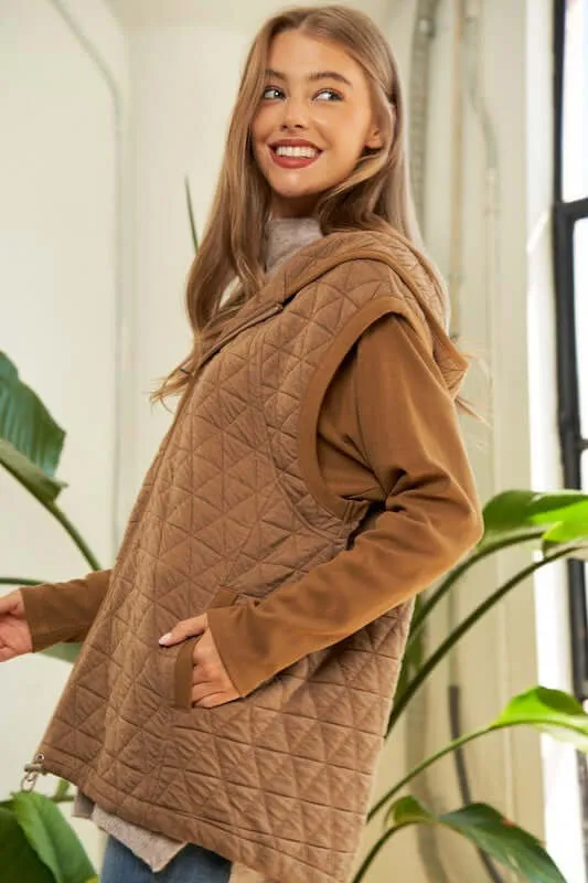 Beige Brown Zipper Front Hoodie Jacket