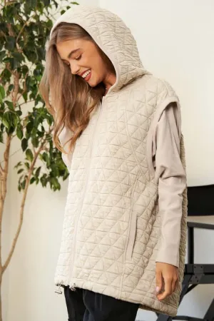 Beige Brown Zipper Front Hoodie Jacket
