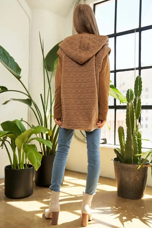 Beige Brown Zipper Front Hoodie Jacket
