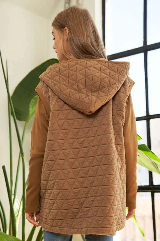 Beige Brown Zipper Front Hoodie Jacket