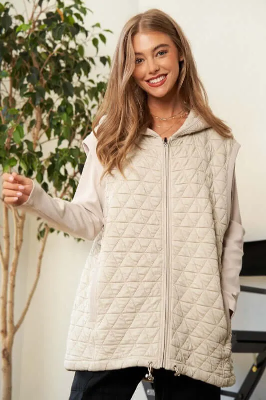 Beige Brown Zipper Front Hoodie Jacket