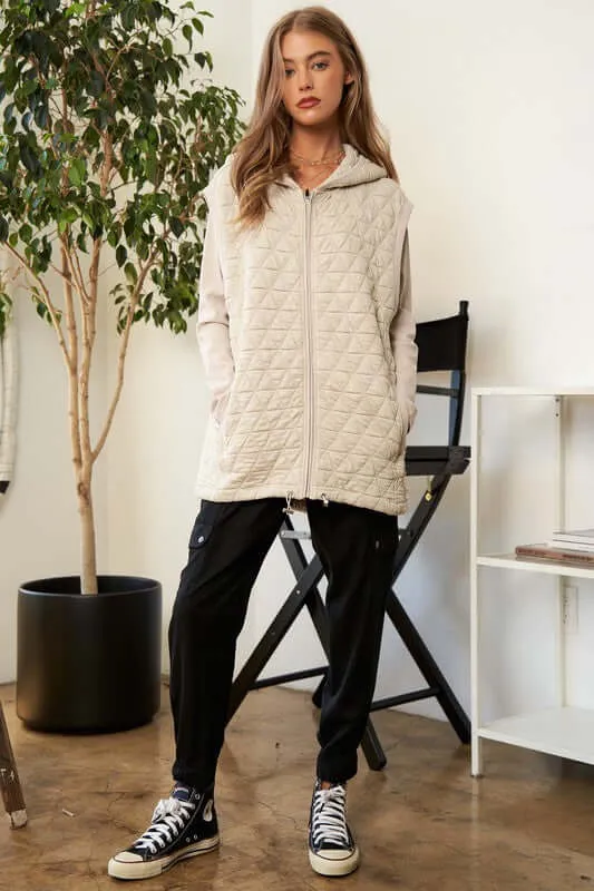 Beige Brown Zipper Front Hoodie Jacket