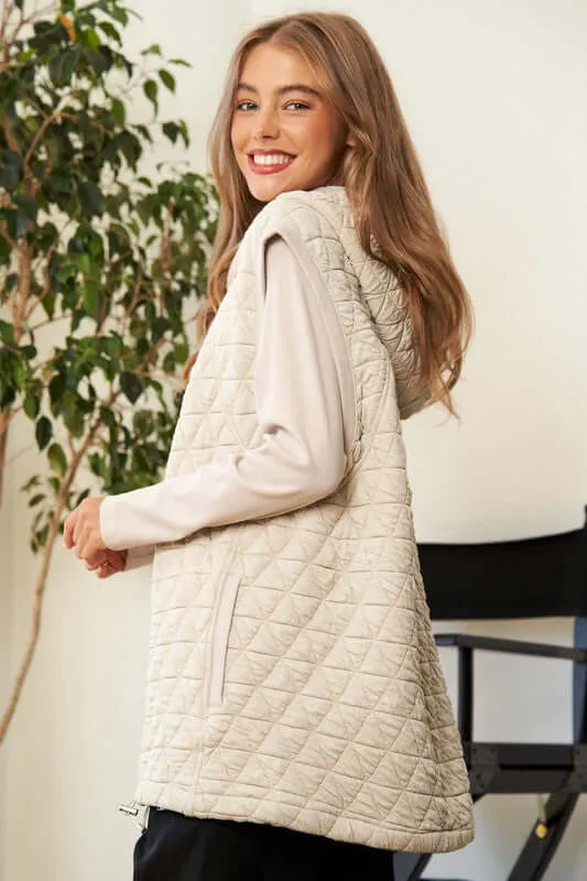 Beige Brown Zipper Front Hoodie Jacket