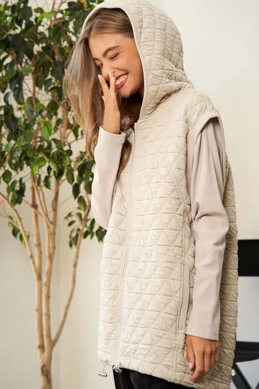 Beige Brown Zipper Front Hoodie Jacket