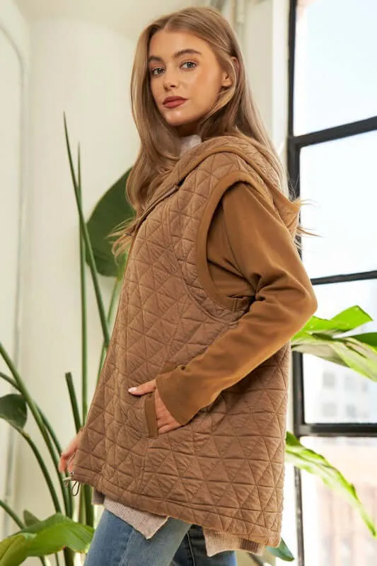Beige Brown Zipper Front Hoodie Jacket