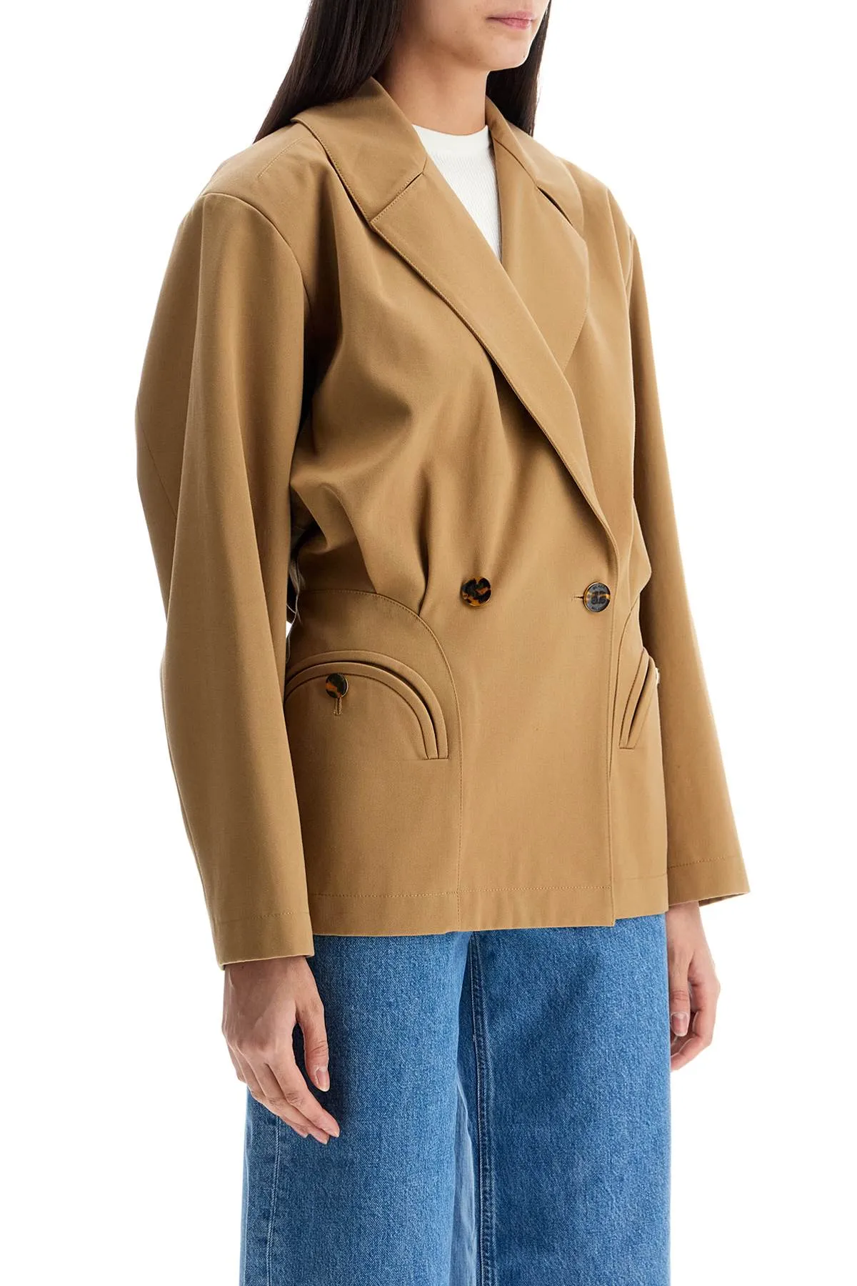 beige double-breasted cotton blazer BZVDB01 END BEIGE