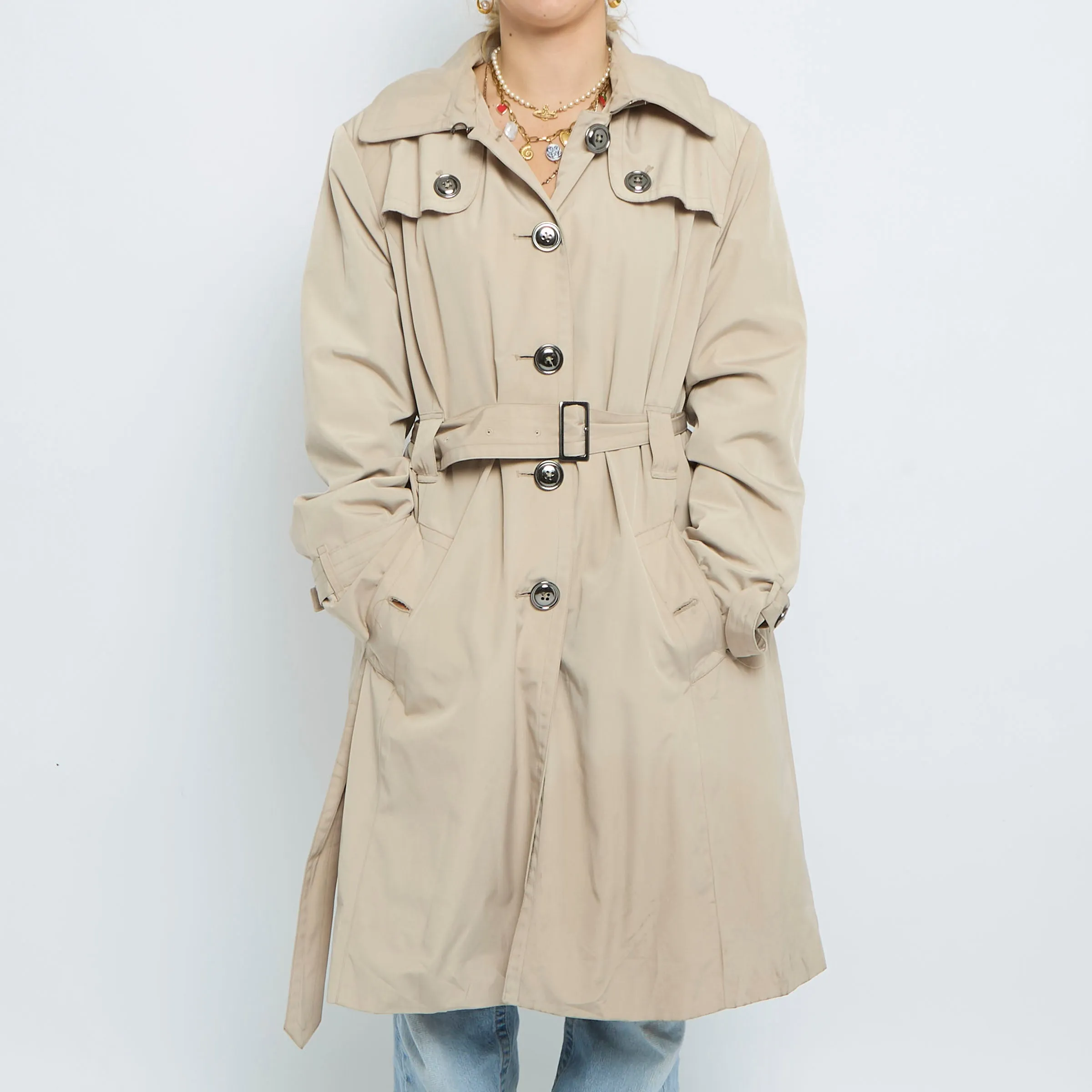 Beige Hooded Belted Trench Coat - UK 14