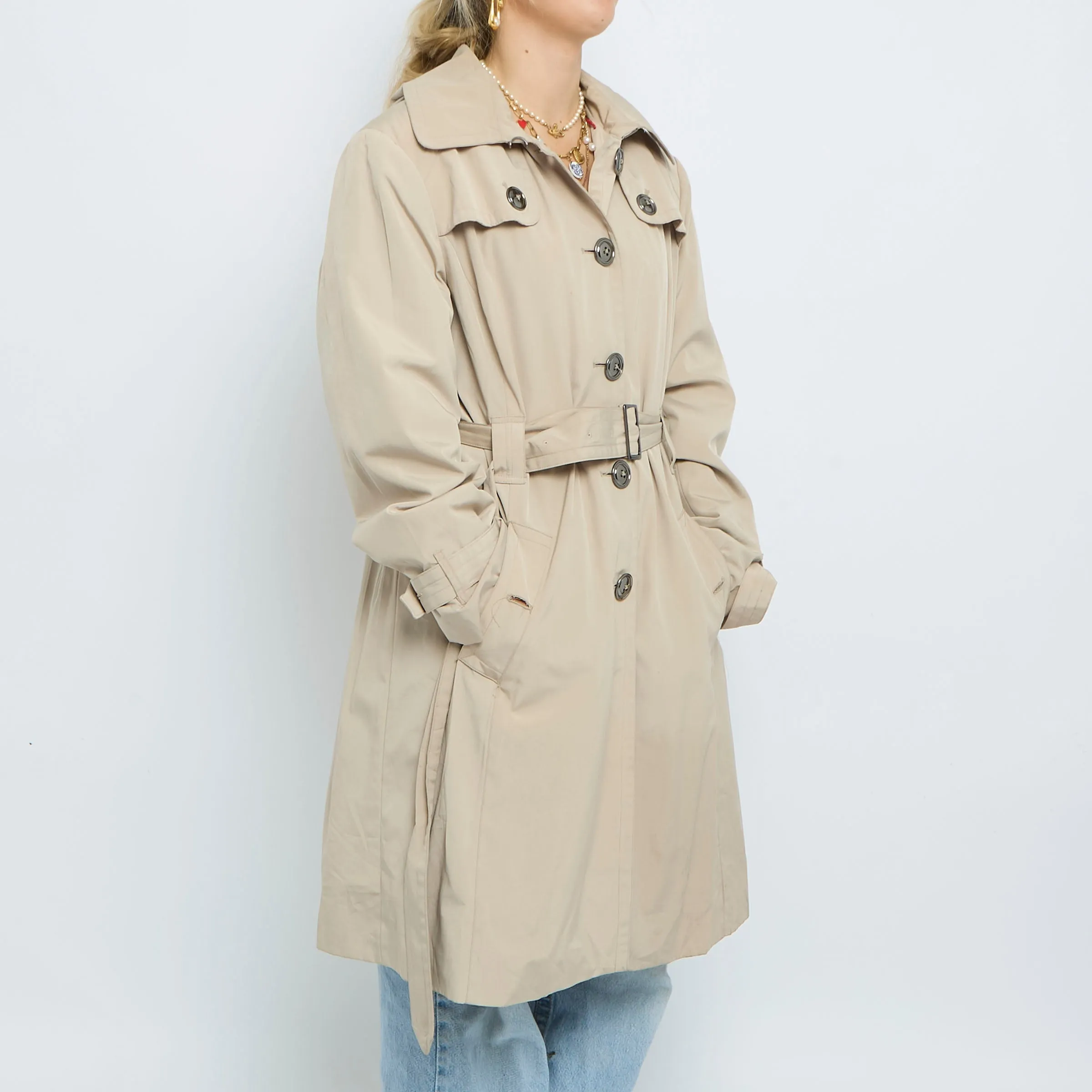 Beige Hooded Belted Trench Coat - UK 14