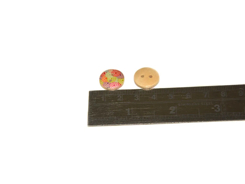 Beige Multicolour Circular Printed 2 Hole Wooden Buttons