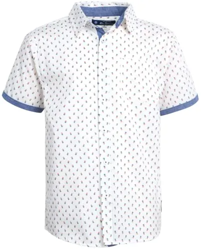 Ben Sherman Boys? Shirt ? Casual Short Sleeve Button Down Collared Shirt (Size: 4-18), Size 18, Ivory Circles