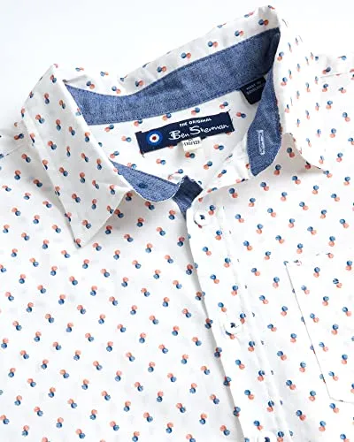 Ben Sherman Boys? Shirt ? Casual Short Sleeve Button Down Collared Shirt (Size: 4-18), Size 18, Ivory Circles