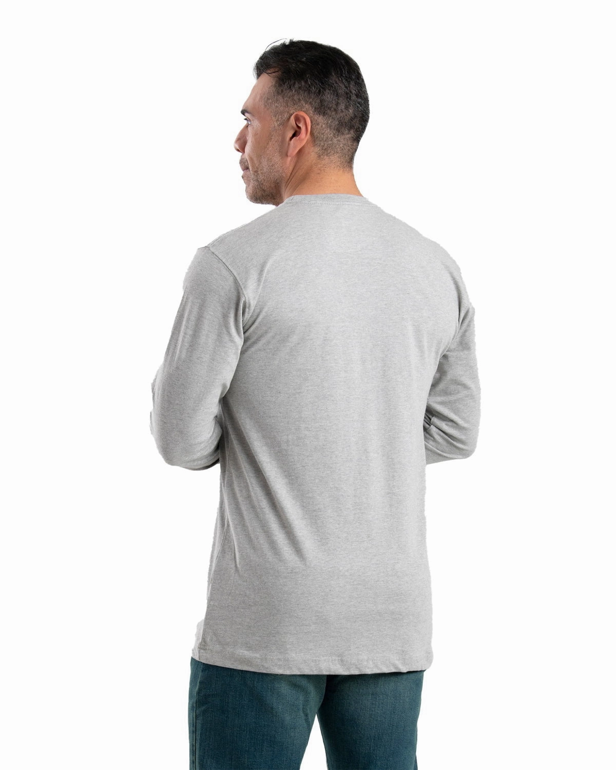 Berne Apparel Mens Heavyweight Pocket Tee Grey Cotton Blend L/S T-Shirt Durable Ribbed Hem monochromatic