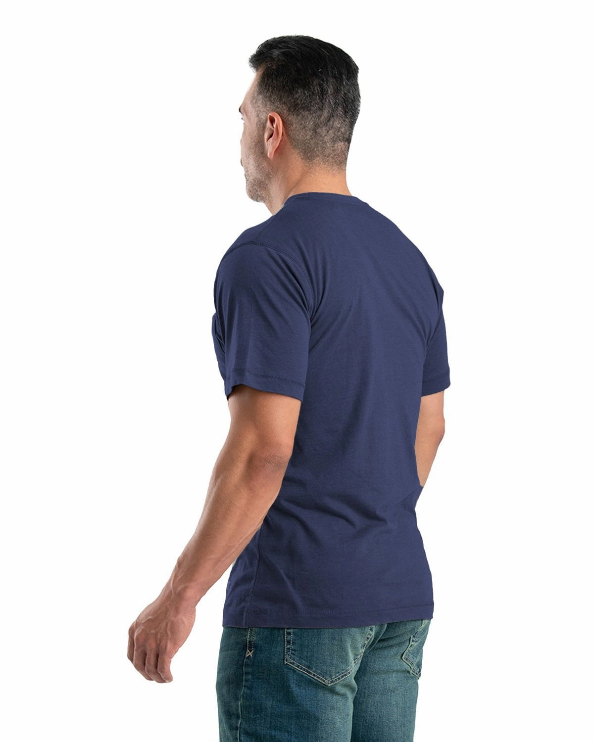 Garment Washed Texture Berne Apparel Mens Performance Pocket Tee Navy Cotton Blend L/S T-Shirt