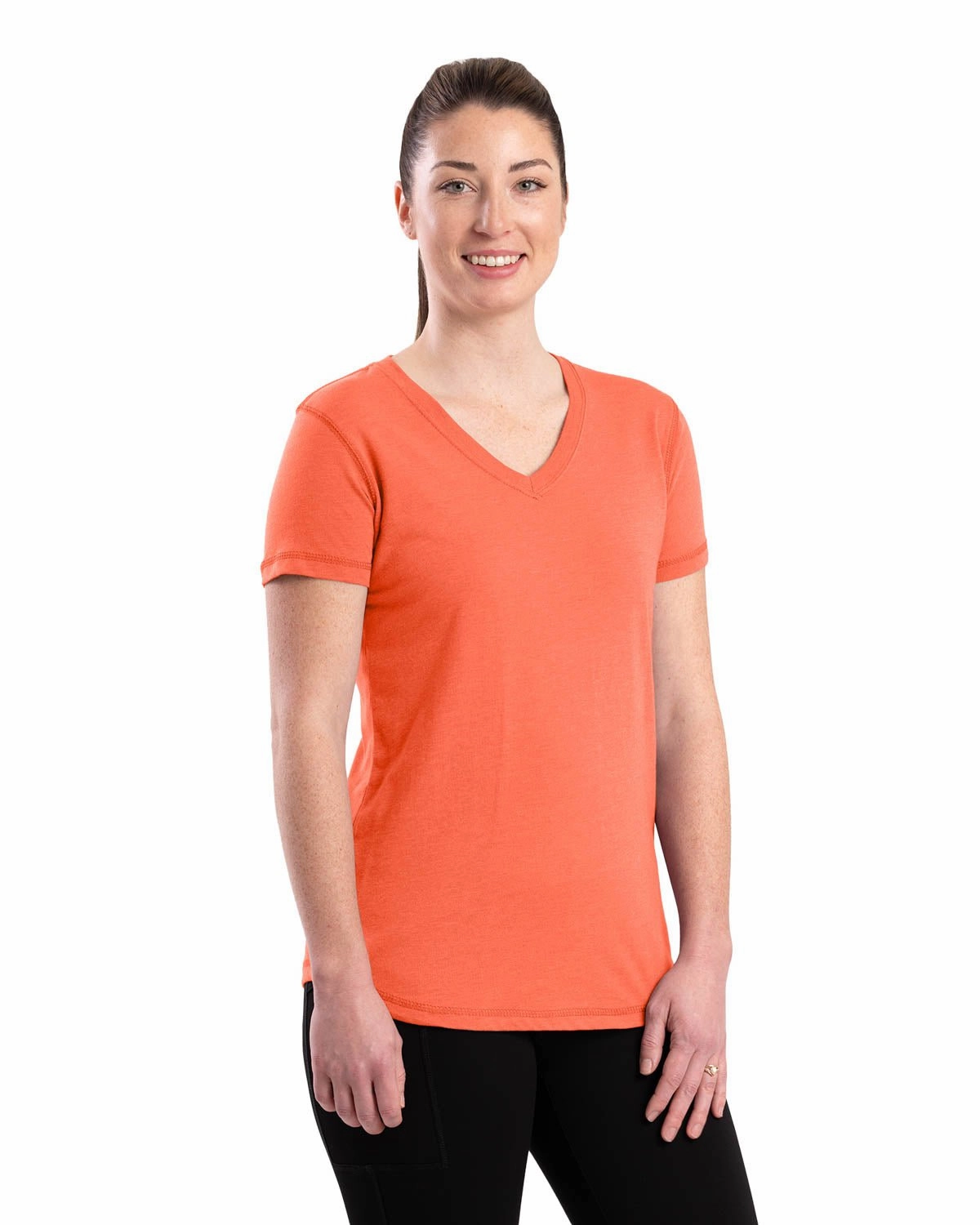 Date night Berne Coral Cotton Blend Ladies Lightweight Performance V-Neck S/S