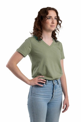 Mountain Retreat Rooftop Bar Berne Lichen Cotton Blend Womens Performance V-Neck Tee S/S