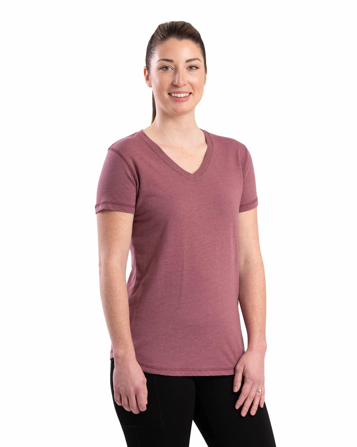 Berne Mauve Cotton Blend Ladies Lightweight Performance V-Neck S/S Friends Meetup Cozy Wear