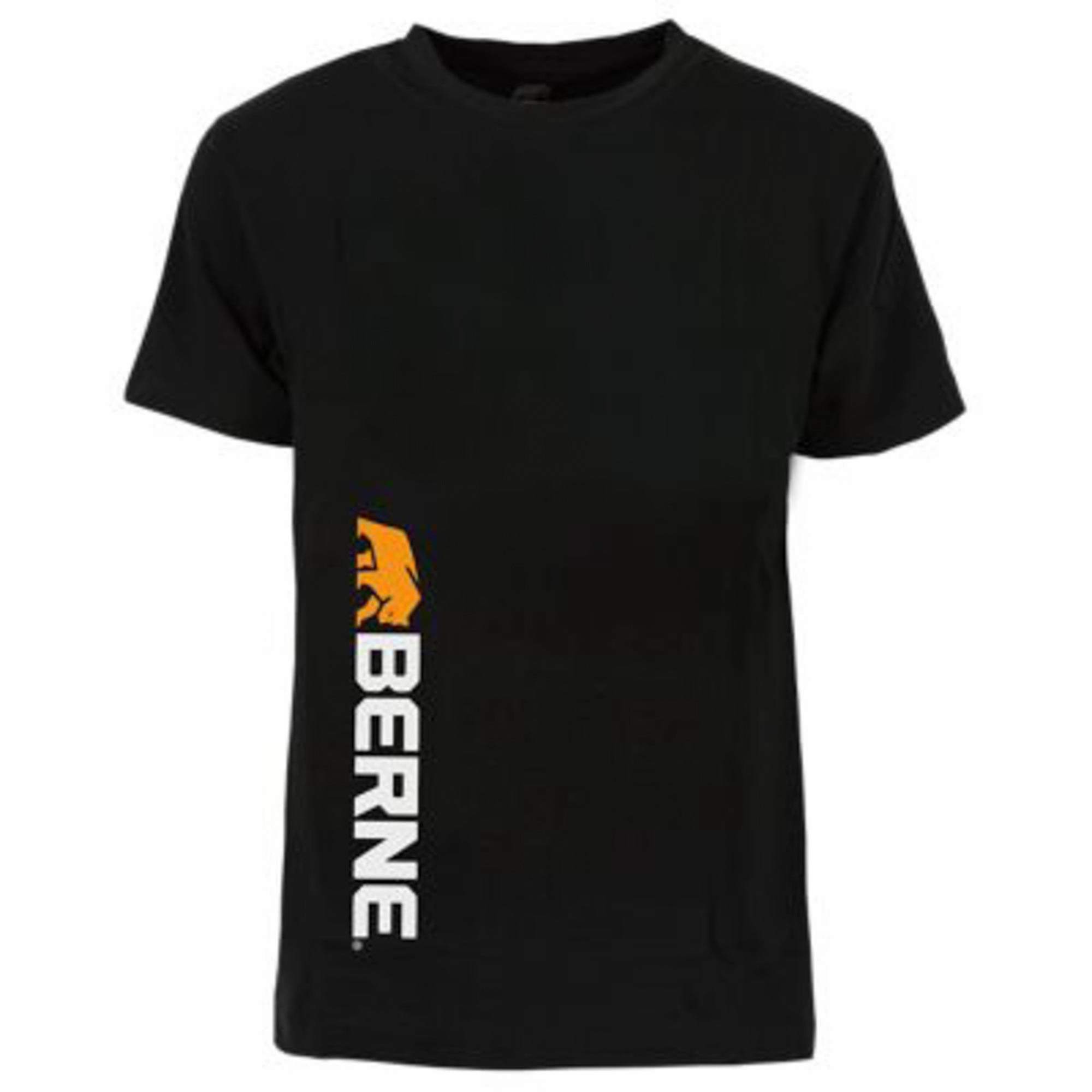 Berne Mens Black 100% Cotton Vertical Logo Tee S/S Weekend Casual Classic Collar