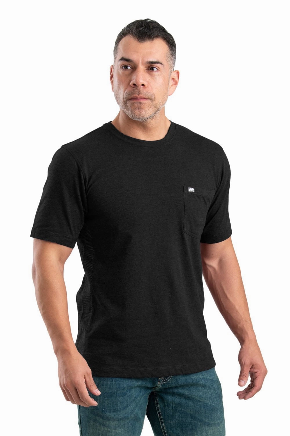 Berne Mens Black Cotton Blend WorkVent Performance Pocket Tee S/S High Street Fashion