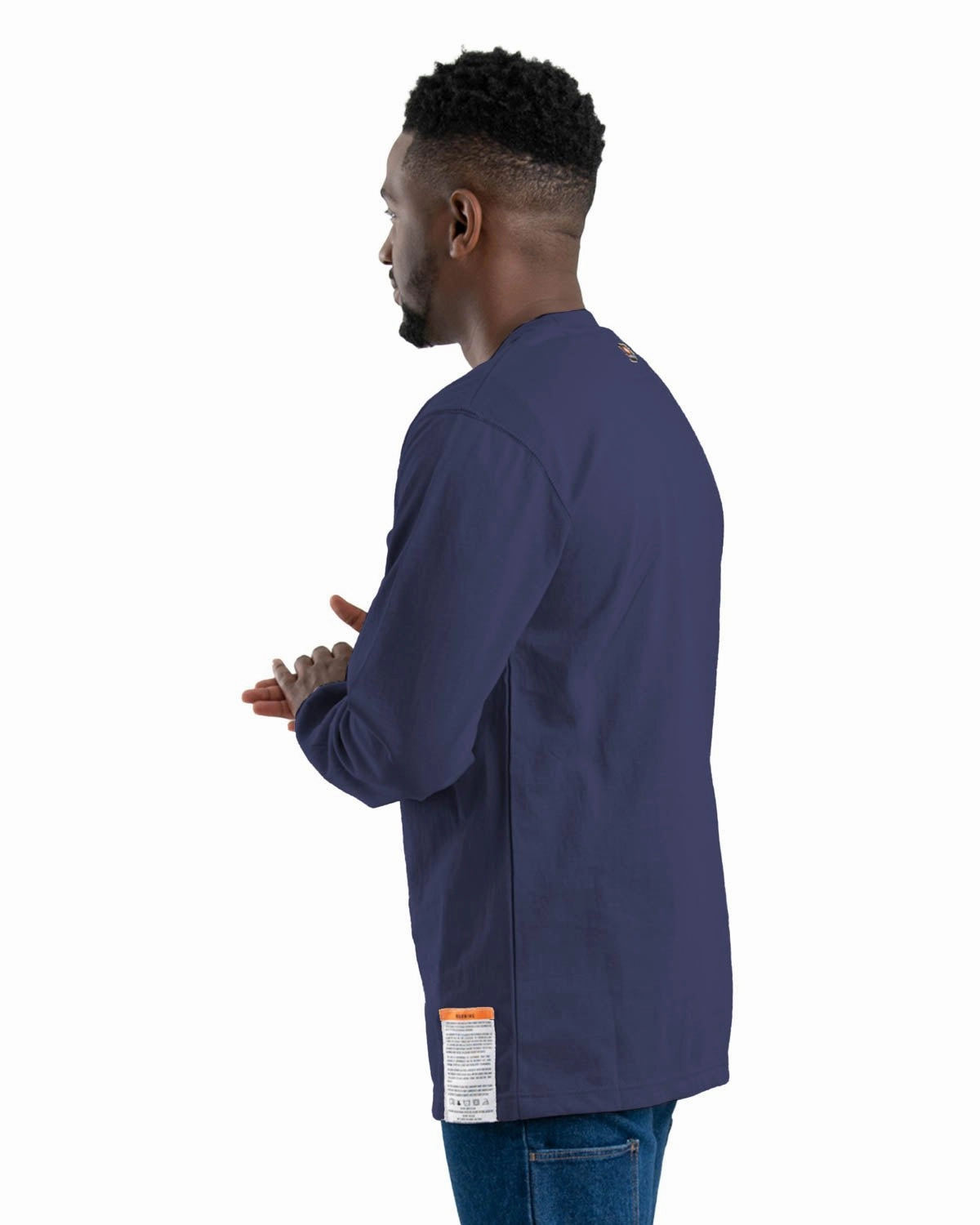 Long Lasting Color Berne Mens Flame Resistant Crew Neck Pocket Navy 100% Cotton L/S T-Shirt