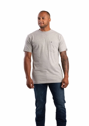 Berne Mens Grey Cotton Blend Heavyweight Pocket Tee S/S On-The-Go Style Cozy Wear