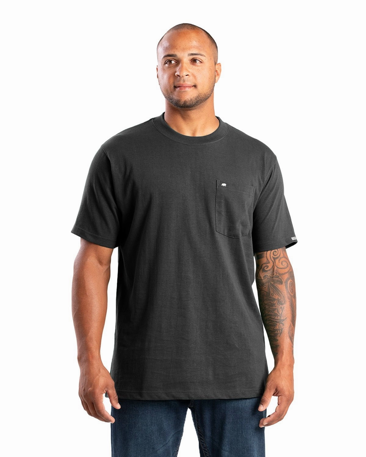 Berne Mens Highland Heavyweight Pocket Black 100% Cotton S/S T-Shirt Everyday Fashion Simple Yet Elegant