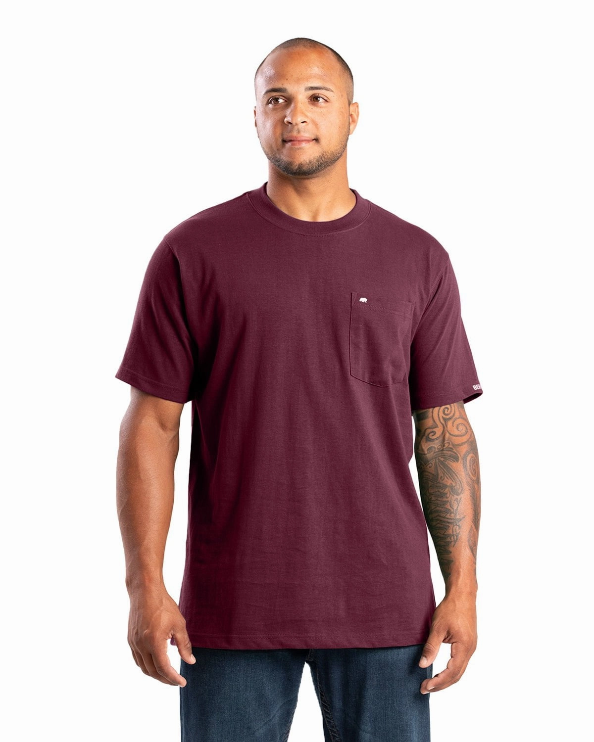 Seasonal Must-Have Regular Fit Berne Mens Highland Heavyweight Pocket Burgundy 100% Cotton S/S T-Shirt